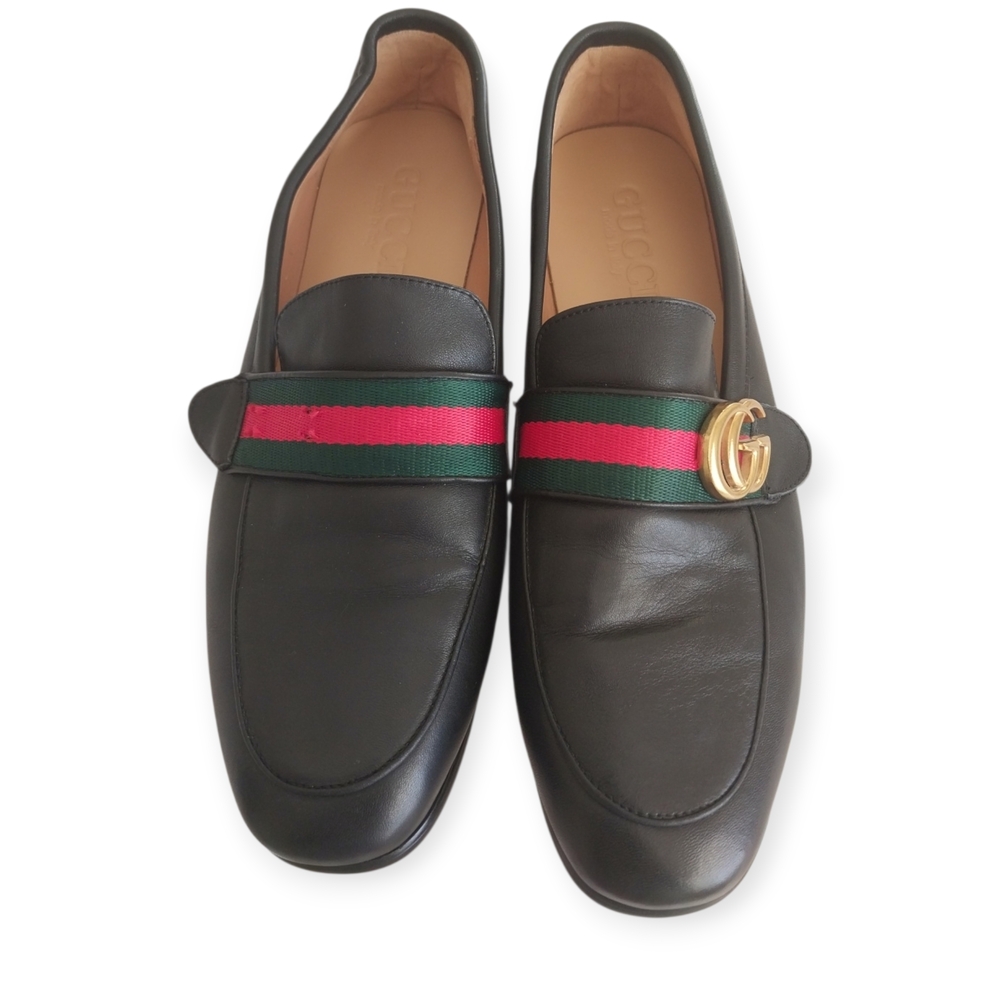 Gucci Black Leather Web Stripe Loafers Men’s Size (missing GG buckle)
